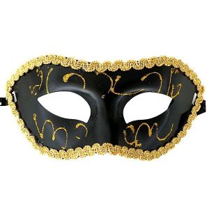 Shiny Venetian Black with Gold Detail Masquerade Mask 