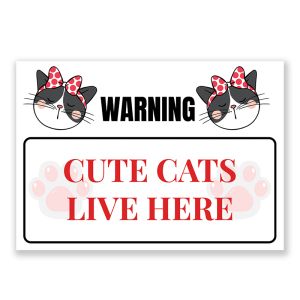  Cute Cats Live Here Warning Sign, Durable Waterproof PVC, Rust-Free, Indoor & Outdoor Use, No. 231, 232, 233