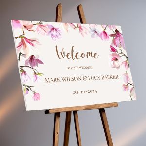 Custom Elegant Wedding Welcome Sign – PVC Board for Indoor/Outdoor Use – Earthy Pink Watercolour Floral Theme –No.015