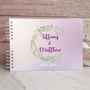 Custom Purple and Green Modern Elegant Floral Wedding Guest Book with Different Page Options-No. 150