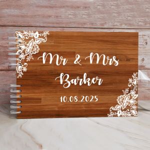 Custom Wood & Lace Rustic Wedding Guest Book with Different Page Options-No. 156