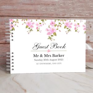 Custom Sakura Blossom Watercolor Wedding Guest Book with Different Page Options-No. 153