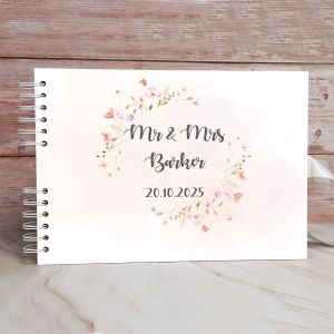 Custom Wreath Floral Wedding Guest Book with Different Page Options-No. 158