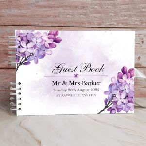 Custom Purple Hydrangea Wedding Guest Book with Different Page Options-No. 151