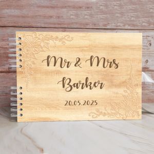Custom Wooden Engraved Effect Wedding Guest Book with Different Page Options-No. 157
