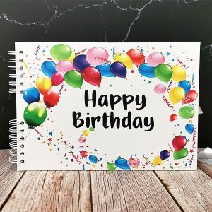 Good Size Colorful Balloons Happy Birthday Guestbook With Plain Pages 