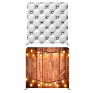 8ft*7.5ft White Chesterfield and Rustic Wood with Fairy Lights Backdrop, With or Without Tension Frame