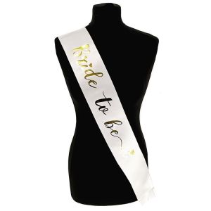 White With Gold Diamond Ring ‘Bride To Be’ Sash