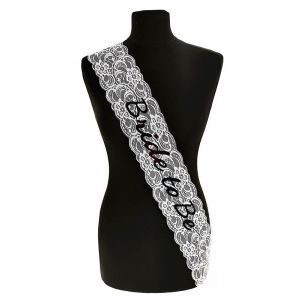 White Lace With Black ‘Bride To Be’ Sash