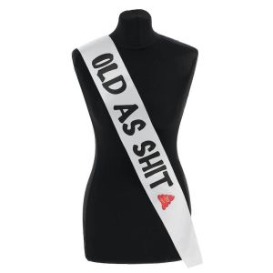 White With Black Pink Poop 'Old As Shit' Birthday Sash