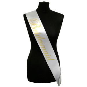 White With Gold Writing ‘Bridesmaid’ Sash