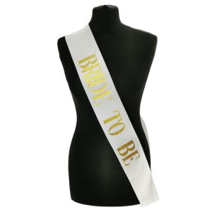 White With Gold Glitter Writing ‘Bride To Be’  Sash