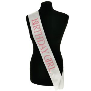 White With Light Pink Glitter 'Birthday Girl' Sash