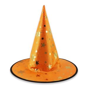 Halloween Gold Star Print Wizard Witches Hat – Orange