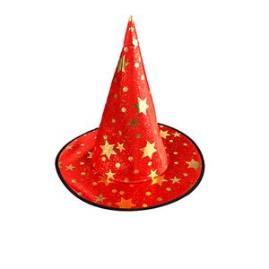 Red & Gold Stars Wizard & Witches Pointed Hat Halloween Fancy Dress Accessory