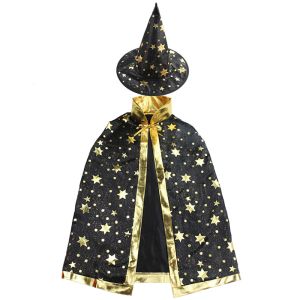 Wizard Witches Hat & Cloak Set In Black