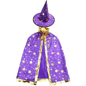 Wizard Witches Hat & Cloak Set In Purple