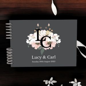 CUSTOM Classic Large Letter Floral Wedding Guest Book with Different Page Options - No. 242