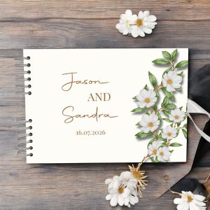 CUSTOM Green and Beige Floral Wedding Guest Book with Different Page Options - No. 243