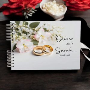 CUSTOM Minimalist Ring Wedding Guest Book with Different Page Options - No. 245